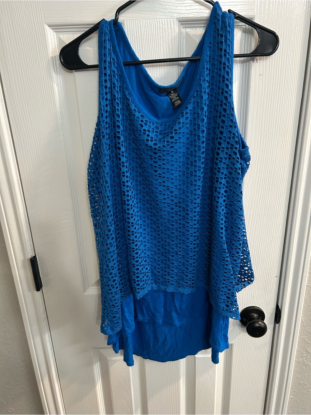 Style & Co. layered open-knit high-low tank top royal blue size 1X